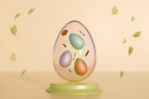 Easter egg display with colorful eggs and decorative elements Illustrazione stock