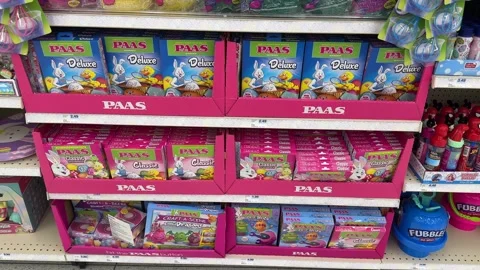 Easter Egg Dye Kits - Paas - Bettendorf, Iowa - Feb. 17, 2024 Stock Footage 265816121