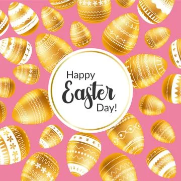 Easter egg. Easter greeting card with golden eggs. Religious holiday vector i Stock Illustration