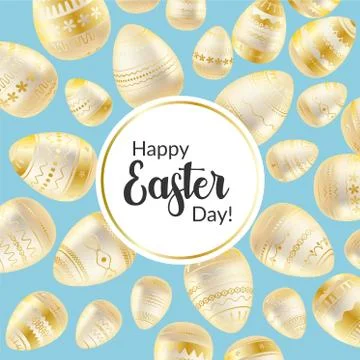 Easter egg. Easter greeting card with golden eggs. Religious holiday vector i Stock Illustration
