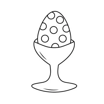 Easter egg in egg holder. Cute doodle decorative egg. Vector linear illustr.. Illustrazione stock