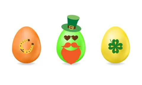 Easter egg with elements for St. Patrick's Day. Set of vector illustrations.  Illustrazione stock