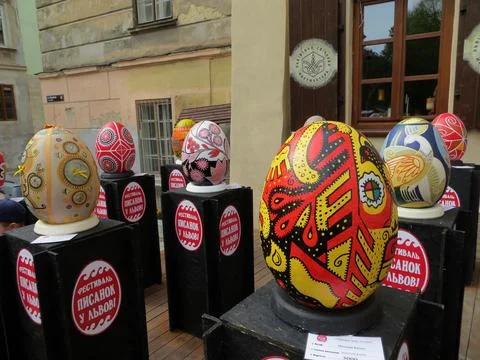 Easter Egg Festival. The figures of Easter eggs are painted with multicolor.. Stock Photos