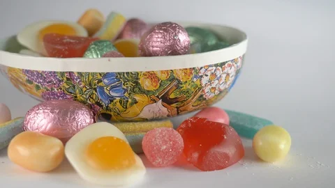 Easter egg filled with candy Stock Footage 128451537