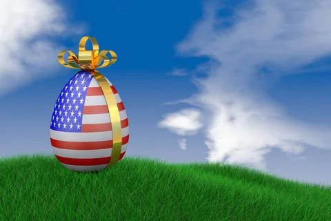 Easter egg with flag Easter egg with USA flag in the grass. 3d render. Cop... Stock Photos