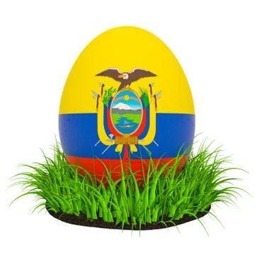 Easter egg with flag of Ecuador in the green grass, 3D rendering Stock Illustration