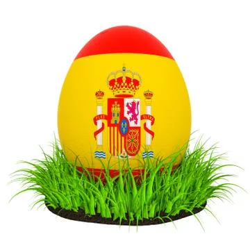 Easter egg with flag of Spain in the green grass, 3D rendering Stock Illustration