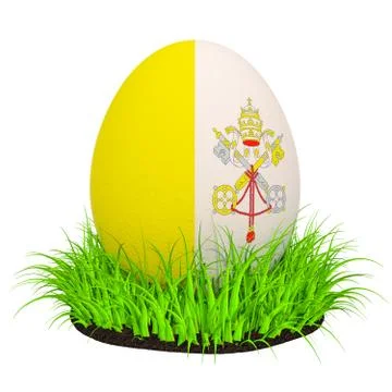 Easter egg with flag of Vatican in the green grass, 3D rendering Illustrazione stock