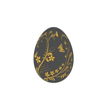 Easter egg flat icon. Black egg, isolated white background. Floral hand drawn Stock Illustration