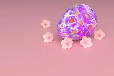Easter egg with floral pattern. 3D render. Stock Illustration