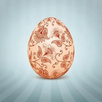 The Easter egg with a floral pattern ornament. Isolated vector realistic yell 스톡 일러스트
