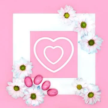 Easter Egg Flower Background Border with Heart Frames 스톡 일러스트