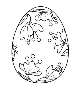 Easter egg with flower pattern. Outline style. Happy easter day. Stock Illustration