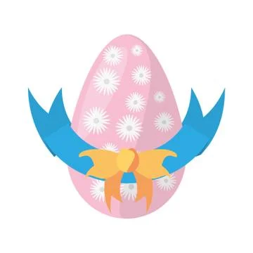 Easter egg flowers bow decoration Stock Illustration