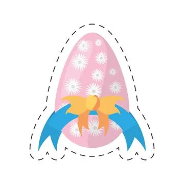 Easter egg flowers bow decoration - cut line Stock Illustration