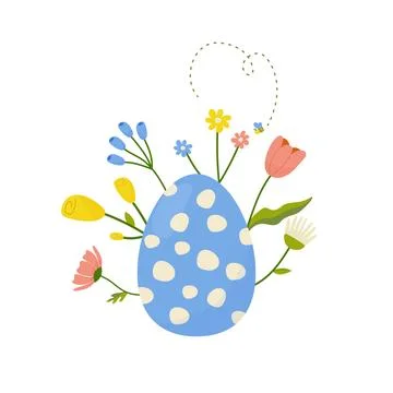 Easter egg with flowers, concept in cartoon style for card, print, sticker,.. Stock Illustration