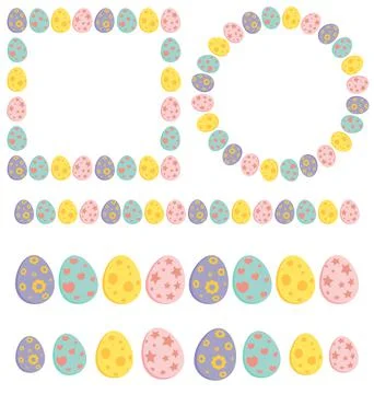 Easter egg frame and divider collection. Set of empty holiday borders in past Stock Illustration