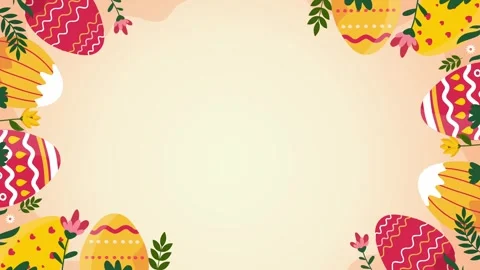 Easter egg frame with colorful spring flowers on light cream background design Stock Footage 327518290