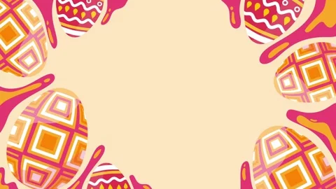 Easter egg frame on cream background with yellow and orange decorative patterns Stock Footage 327518480