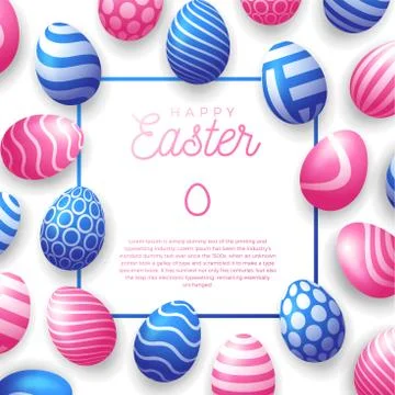Easter egg frame. Happy Easter cute banner background template with beautiful 스톡 일러스트