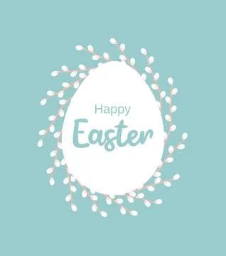 Easter egg in a frame of willow branches on a green background Illustrazione stock