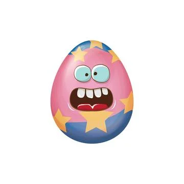 Easter Egg Fun: Cartoon Character with Googly Eyes and Big Smile, Perfect for Stock Illustration