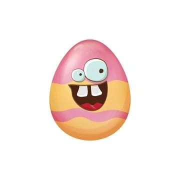 Easter Egg Fun: Cartoon Character with Googly Eyes and Big Smile, Perfect for Stock Illustration