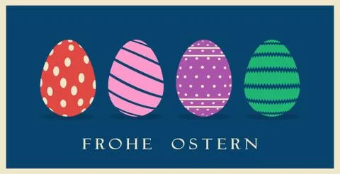 Easter Egg with german greetings on dark blue background. Stock Illustration