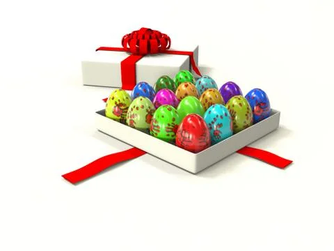 Easter egg in gift box 3d render Stock Illustration
