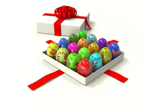 Easter egg in gift box 3d render Stock Illustration