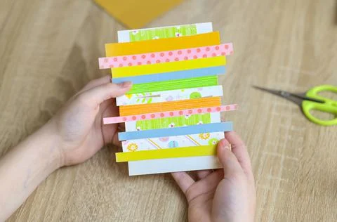 Easter egg gift card. instruction manual. DIY paper craft with your own hands Stock Photos