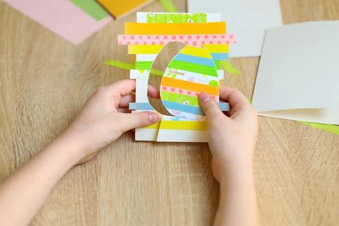 Easter egg gift card. instruction manual. DIY paper craft with your own hands Stock Photos