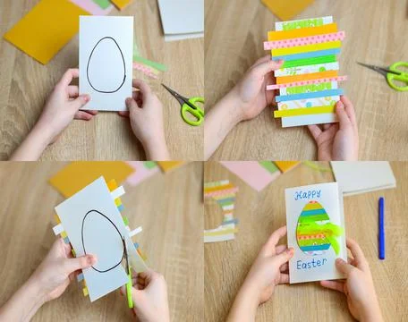 Easter egg gift card. instruction manual. DIY paper craft with your own hands Stock Photos