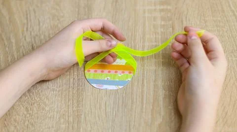 Easter egg gift card. instruction manual. DIY paper craft with your own hands Stock Photos