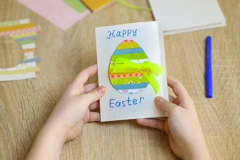 Easter egg gift card. instruction manual. DIY paper craft with your own hands Stock Photos