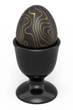 Easter egg with gold and black pattern in egg cup isolated on white backgroun イラスト素材