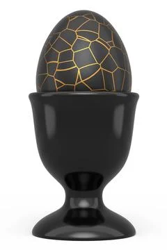Easter egg with gold and black pattern in egg cup isolated on white backgroun イラスト素材