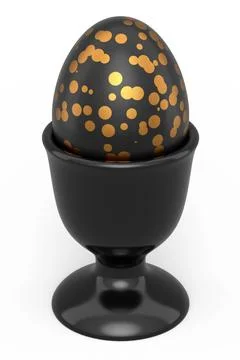 Easter egg with gold and black pattern in egg cup isolated on white backgroun 스톡 일러스트