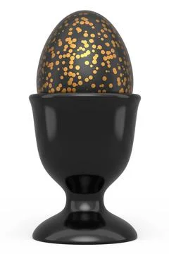Easter egg with gold and black pattern in egg cup isolated on white backgroun Stock Illustration