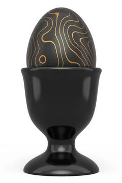 Easter egg with gold and black pattern in egg cup isolated on white backgroun Stock Illustration