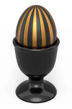 Easter egg with gold and black pattern in egg cup isolated on white backgroun Stock Illustration