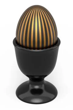 Easter egg with gold and black pattern in egg cup isolated on white backgroun Stock Illustration