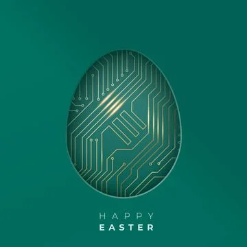 Easter egg with gold circuit board pattern on a green background Stock Illustration