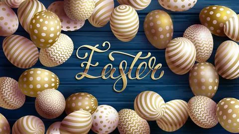 Easter egg with gold pattern. Happy easter banner concept holiday gift Illustrazione stock
