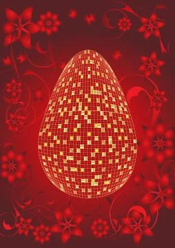 Easter egg with gold plates over  floral background, vector illustration Stock Illustration