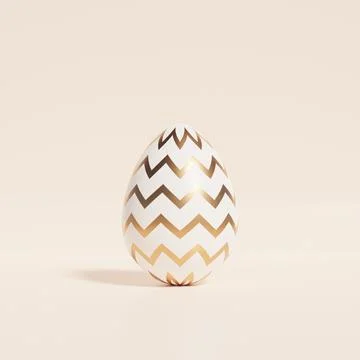 Easter egg with golden chevron or zigzag pattern on beige background Stock Illustration