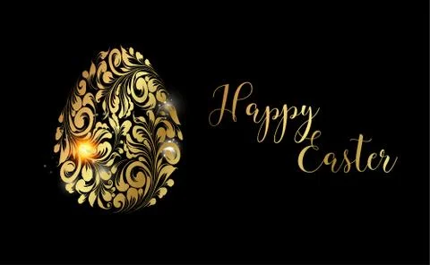 The Easter egg. Golden egg on the black background. Happy easter holiday card Stock Illustration