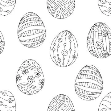 Easter egg graphic black white doodle seamless pattern background illustration v イラスト素材
