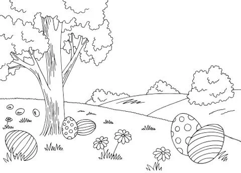Easter egg graphic black white landscape sketch illustration vector Stock Illustration