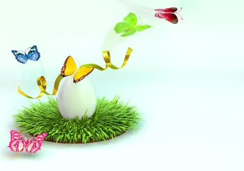 Easter egg on the grass. 3d rendering. Stock Illustration
